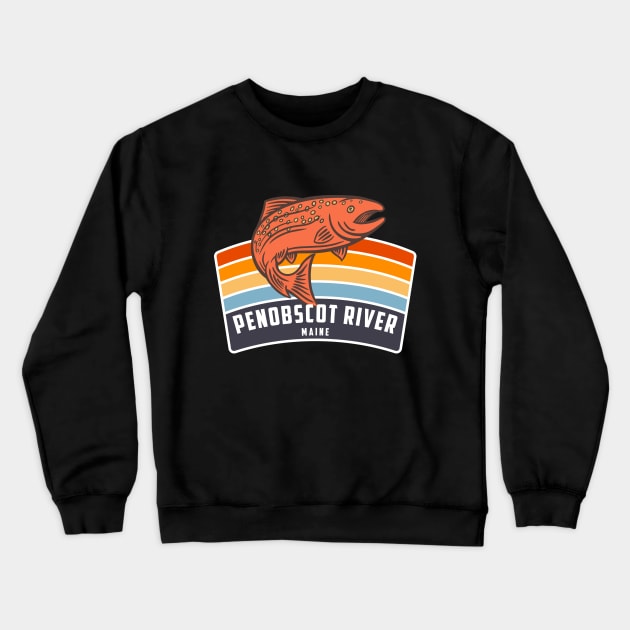 Penobscot River Maine Salmon Fishing Graphic Crewneck Sweatshirt by Eureka Shirts